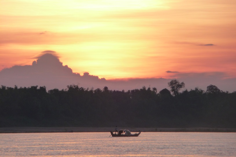 Coucher de soleil sur le Mékong à Kratie